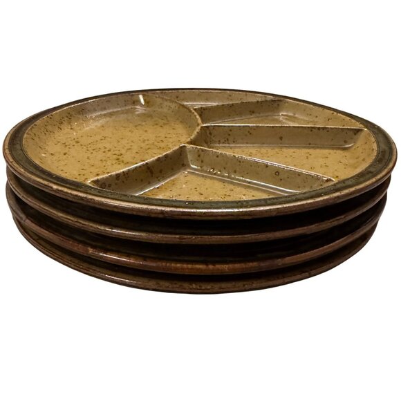 Vintage Otagiri Stoneware Divided Fondue Sushi Portion Control Plates Japan 10" - Picture 1 of 16